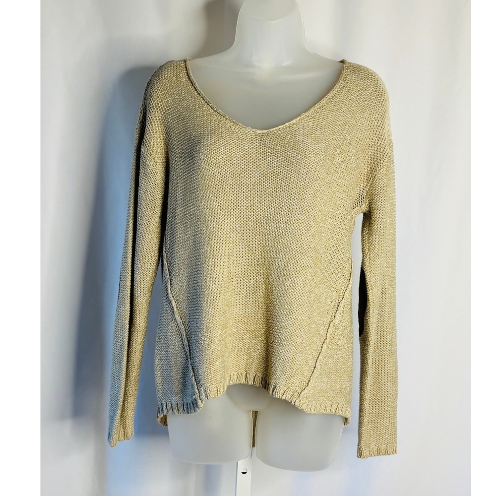 RDI | Cream V-Neck Knit Sweater Brown Elbow Patches | Size XL